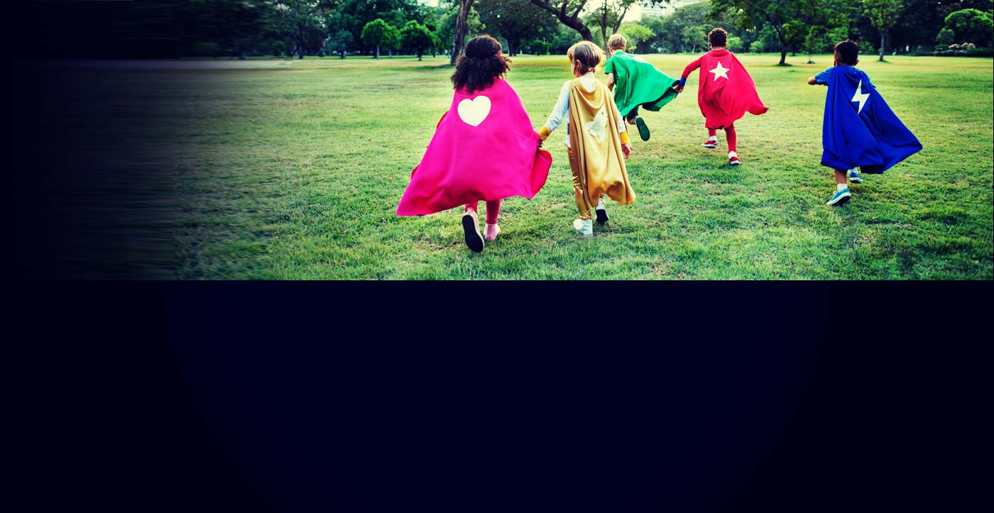 image of superhero yoga children running into the hitchin community.